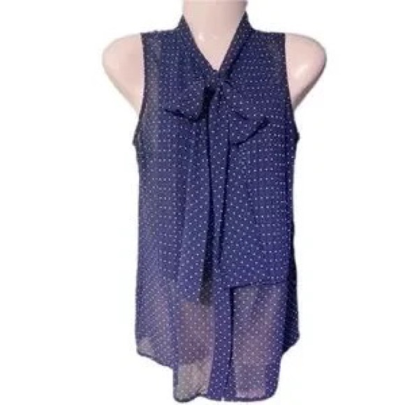 Tops - Sleeveless Navy Polka Dot Tie-Neck Blouse